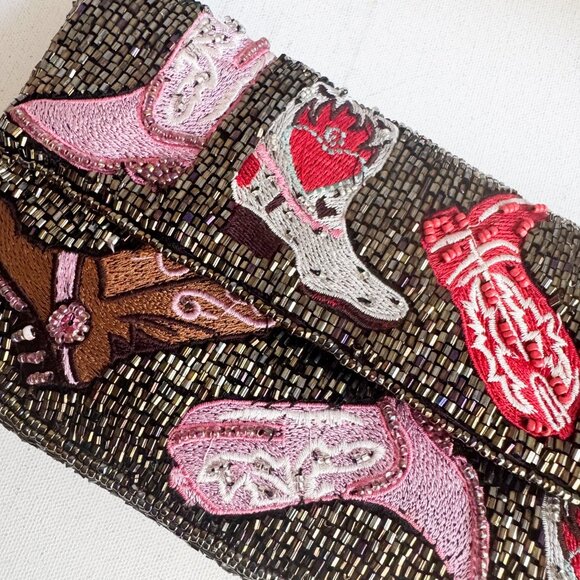 Cowboy boot western cowboy carter print fully beaded Shoulder Baguette Bag - Picture 8 of 11